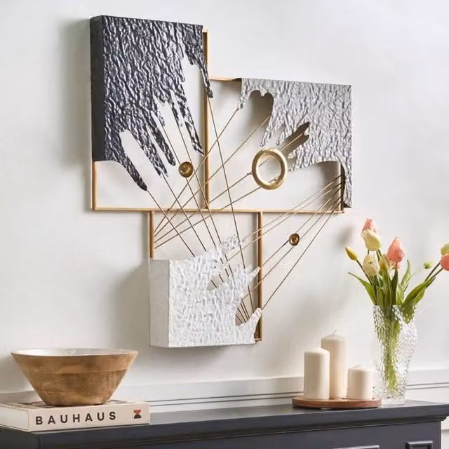 Wyld and Coco Multicolour and Gold Abstract Metal Wall Art with Modern Organic and Geometric Shapes