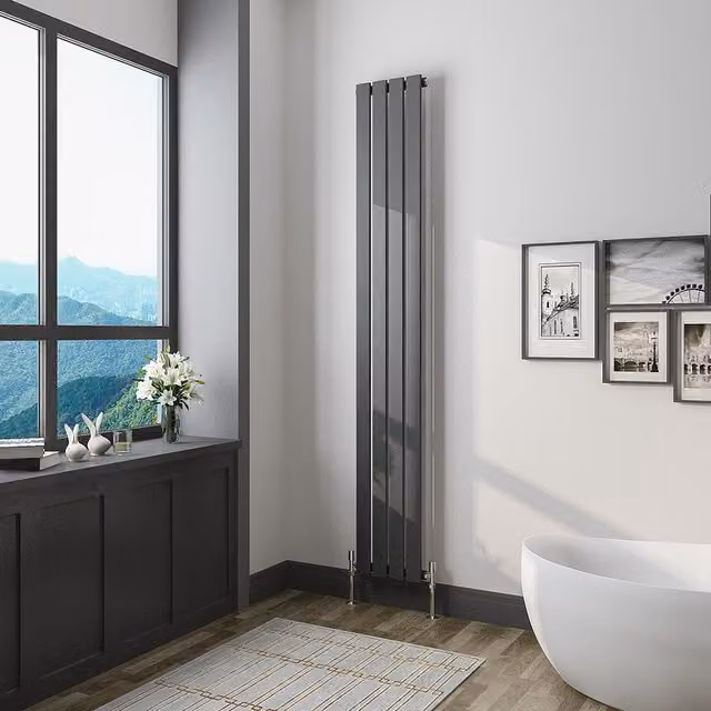 AicaBathroom Vertical Flat Panel Steel Radiator in Anthracite Grey, H 180 cm x W 27.2 cm x D 27.2 cm