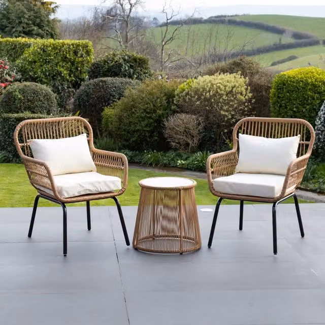 Artemis Home Classic Round Polyrattan Bistro Set in Beige and Brown