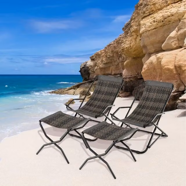 Costway Grey Outdoor Folding Sling Chair with Armrests and Textilene Fabric