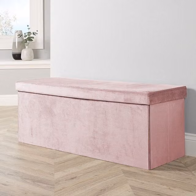 Home Source Folding Ottoman Chest Storage Trunk in Light Pink, Size XL