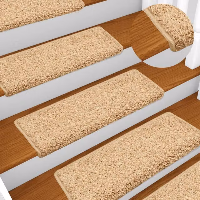Berkfield Home Self-Adhesive Carpet Stair Treads, 15 Piece Set, Brown, W: 65 cm, D: 21 cm, H: 4 cm