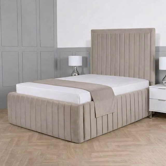 Living Comfort Bedz Saint Germain Plush Upholstered Single Bed with Slatted Base and 48 Inch Headboard in Light Grey