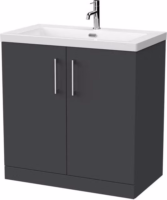 Balterley Pershall 2 Door Vanity Unit and 1TH Fireclay Basin, Dark Grey, Width: 80 cm