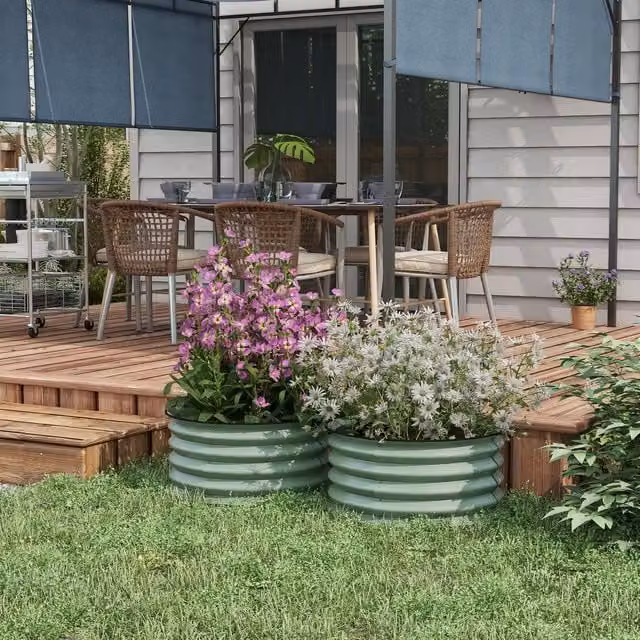 Outsunny Set of 2 Galvanised Steel Raised Garden Bed Planter Boxes in Green