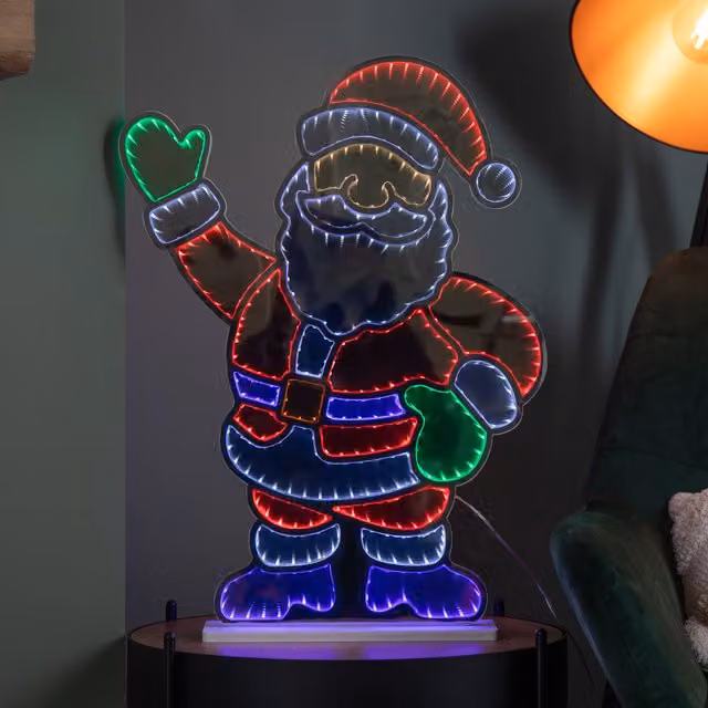 Samuel Alexander Waving Santa Infinity Christmas Decoration with Multi-Coloured LEDs, Height: 59 cm