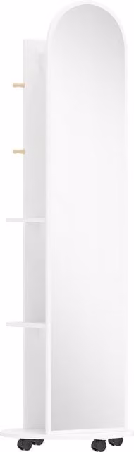 HOMCOM 2-in-1 Full Length Mirror with Storage Shelves, Coat Rack and Hooks, White, H 167.0 x W 50.0 x D 18.5 cm