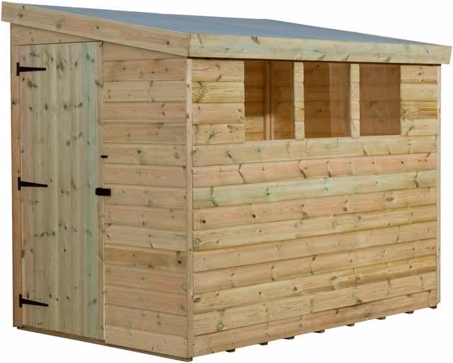 Empire Sheds Empire 3000 7x6 Pent Garden Shed in Green with Single Door, Side Panels and 3 Windows