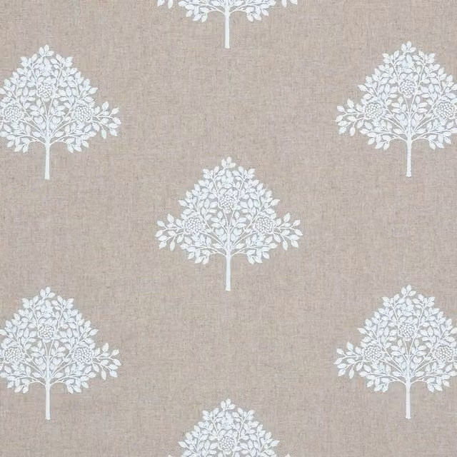 William Morris At Home Marigold Tree Embroidered Floral Linen Fabric in Yellow and Beige