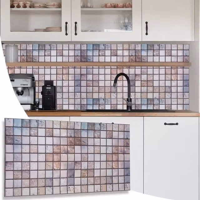 NOVECRAFTO 3D PVC Wall Panels with Mosaic Tile Effect in Brown and Multicolour, W: 96 cm, H: 48 cm