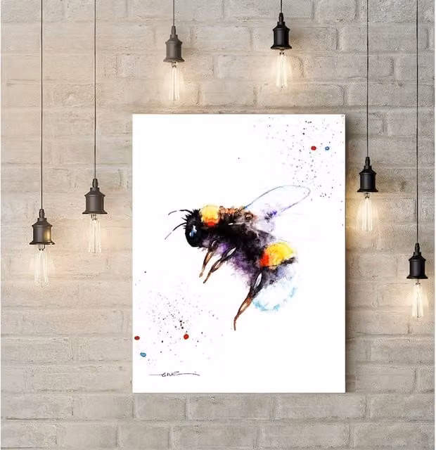BebesArts Bee Wall Art Canvas in Multicolour and Black, W: 45.72 cm, H: 30.48 cm, D: 30.48 cm