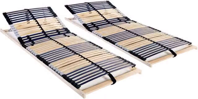 Berkfield Home Set of 2 Brown Slatted Bed Bases with 42 Ergonomic 7-Zone Wood Slats, W: 70 cm, L: 200 cm
