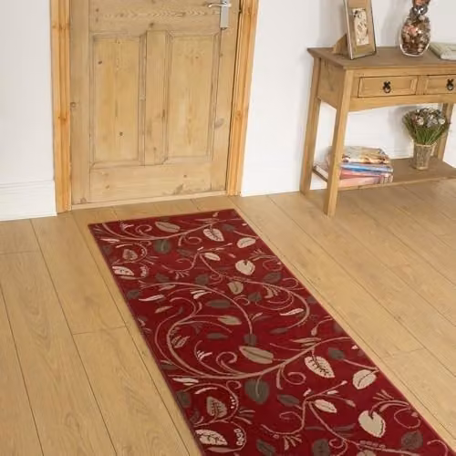 runrug Scroll Red Hallway Runner Rug, Machine Woven Polypropylene, W: 60 cm, L: 180 cm