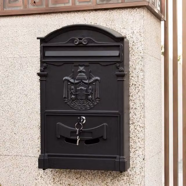 EONLION Black Aluminium Wall Mounted Large Letter Post Box, W/D/H: 41.0 x 25.5 x 41.0 cm