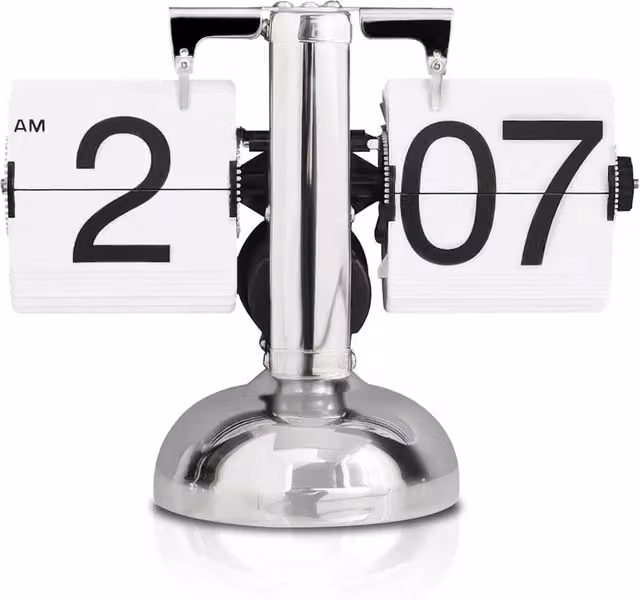 PAWNORA Modern Digital Calendar Flip Alarm Clock in Silver