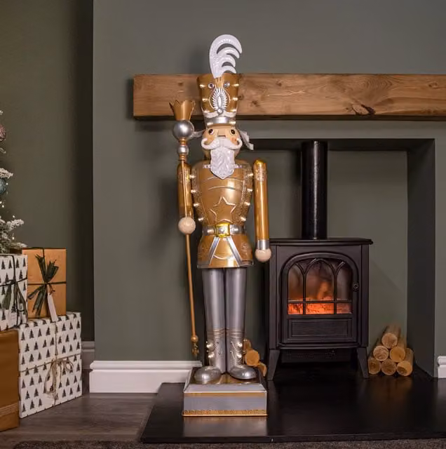 Samuel Alexander Gold Battery Operated Light Up Giant Christmas Nutcracker with LEDs, Height: 120 cm