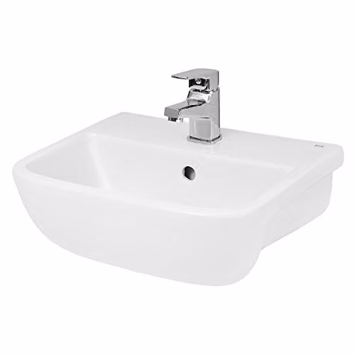 Hudson Reed Aria SRB004 White Ceramic Semi Recessed Compact Square Bathroom Basin with 1 Tap Hole, W: 42.0 cm, D: 17.5 cm, H: 16.0 cm