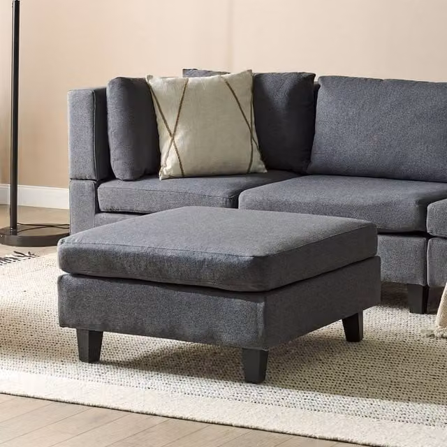 Wyld and Coco Modern Square Ottoman Footstool in Dark Grey Polyester