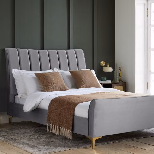 Birlea Clover Upholstered Velvet Bed in Grey and Gold