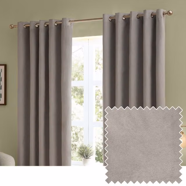 Make It A Home Set of 2 Ultimate Velvet Room Darkening Eyelet Curtains, Silver, W: 183 cm, H: 229 cm