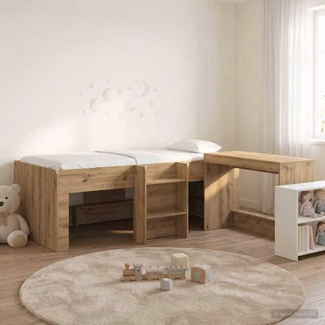 Berkfield Home Kids High Bed Frame with Desk in Artisan Oak Brown