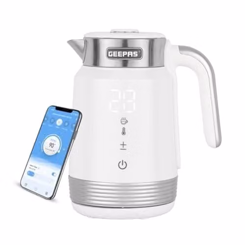 GEEPAS Digital Electric Kettle 1.7L with Auto Shut Off and Timer, White