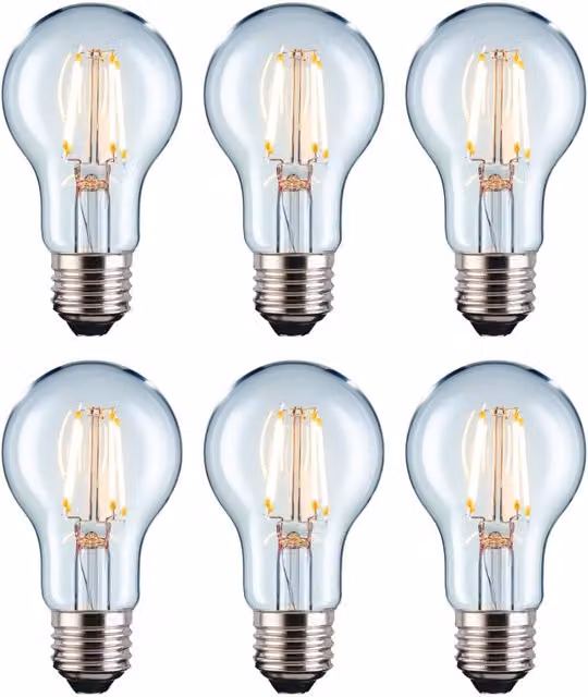 Eurolec A60 Classic Clear E27 LED Straight Filament Dimmable Warm White Light Bulb, Pack of 6