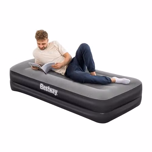 Bestway TriTech Single Twin Airbed with Built-In Pump in Black and Grey, W/D/H: 90 x 190 x 46 cm