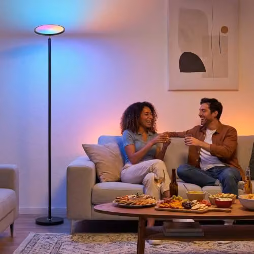 HOMCOM RGB LED Uplighter Floor Lamp with Tuya App and Bluetooth Control, Black, H 168 x W 25 x D 25 cm
