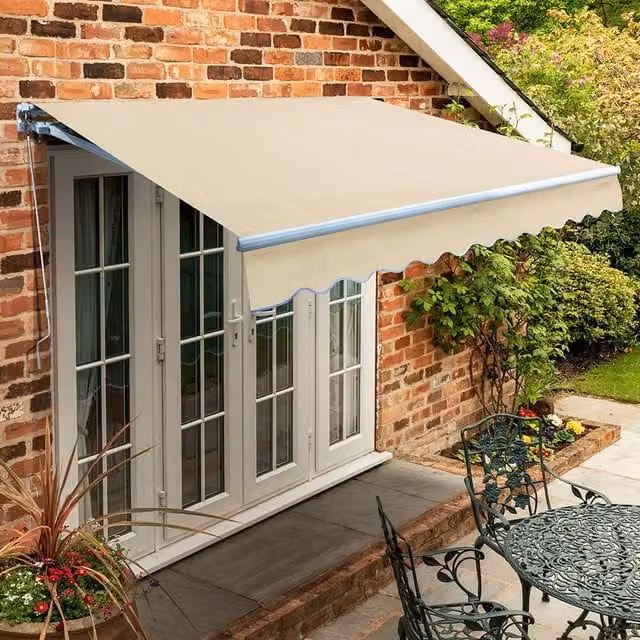 Primrose Manual Wall-Mounted Folding Arm Garden Patio Awning Canopy in Primrose White, Width: 450 cm