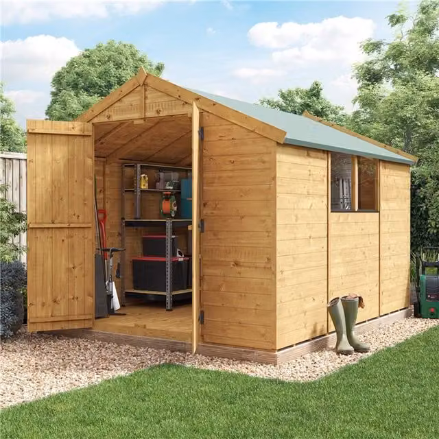 BillyOh Keeper Overlap Apex Wooden Garden Shed with Windows, Brown