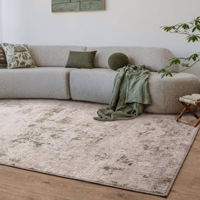 The Rug Edit Abstract Modern Woven Rectangular Living Area Rug in White, Green, Yellow and Beige, W: 160 cm, L: 220 cm