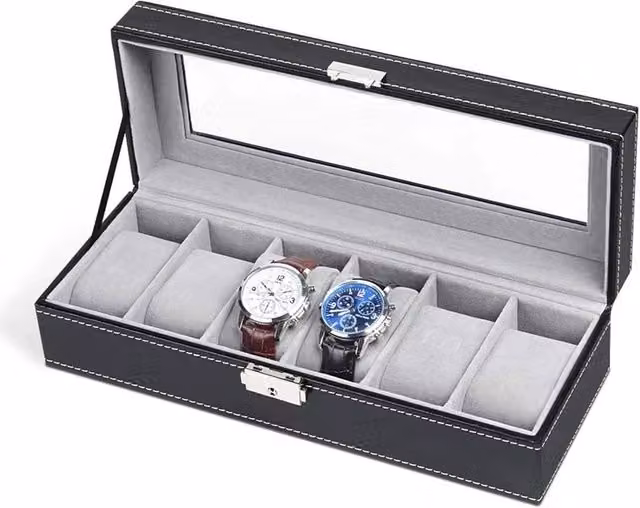 SPETLEK 6 Grid Watch and Jewellery Storage Display Case Organizer Box in Black