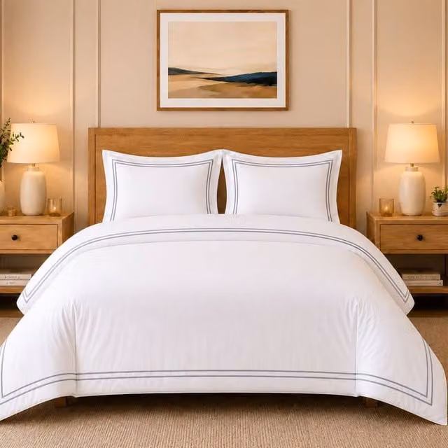 Grace TC500 King Size 100% Cotton Mako Sateen Oxford Duvet Cover and Pillowcase Set in White