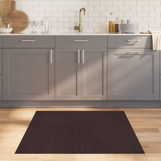 Berkfield Home Square Bamboo Rug in Brown, W/D/H: 100 x 100 x 1 cm