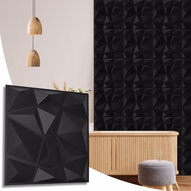 NOVECRAFTO Black Diamond Design 3D PVC Wall Panels, W/D/H: 50 x 50 x 1.5 cm, Pack of 20