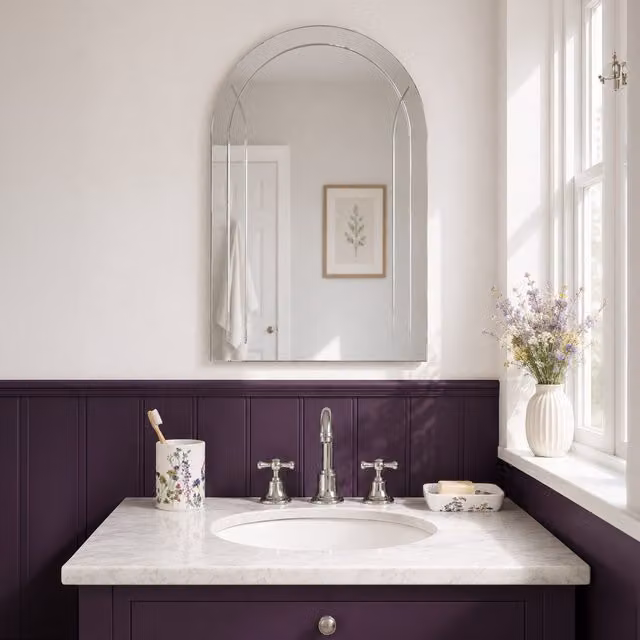 Showerdrape Soho Arched Oval Frameless Diamond Cut Wall Mounted Bathroom Mirror in Silver, W: 60 cm, H: 45 cm