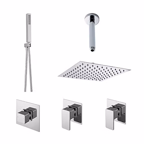 nuie SBS130ST2 Windon Spa Modern Bathroom Shower Bundle in Chrome with Thermostat, Hand Shower, Overhead Shower and Slide Rail Kit