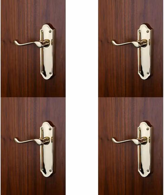 Loops 4 Pairs of Victorian Upturned Handles with Latch Backplate in Polished Brass, 168 x 47 mm