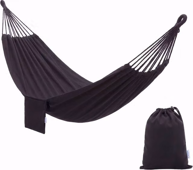 Primrose Black Single Outdoor Garden Hammock with Side Bag