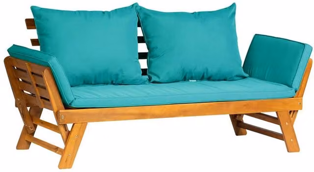 FORGEVIO Turquoise Acacia Wood Folding Garden Sofa Bed Daybed with Armrests