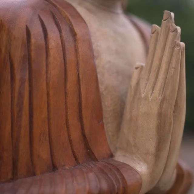 KDMK Hand Carved Ethnic Suar Wood Buddha Tabletop Statue, Brown