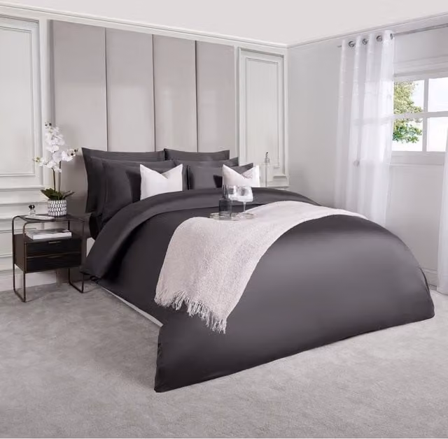 Highams Luxury 220 Thread Count Mako Satin Cotton Duvet Cover in Grey