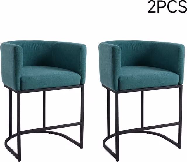 Livingandhome Set of 2 Modern Green Fabric Upholstered Bar Stools with Metal Legs