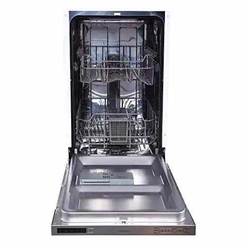 Statesman Fully Integrated Slimline Dishwasher in White and Silver, 9 Place Settings, Half Load Function, Energy Rating E, Width: 45 cm