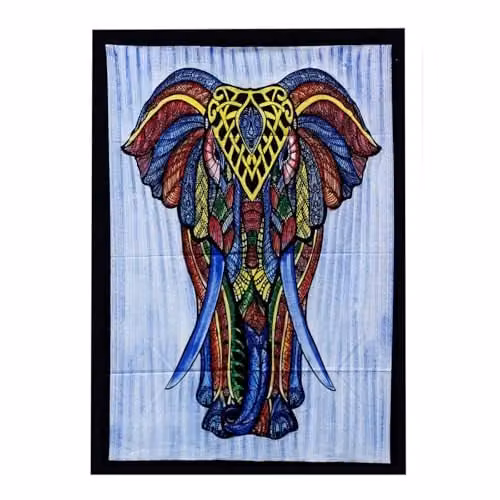 Ancient Wisdom Handbrushed Cotton Elephant Textile Wall Hanging, Multicolour