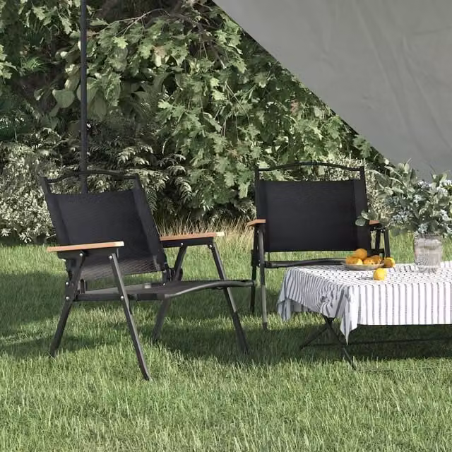 Berkfield Home Camping Chairs, 2 Pack, Black Oxford Fabric, W/D/H: 54 x 43 x 59 cm