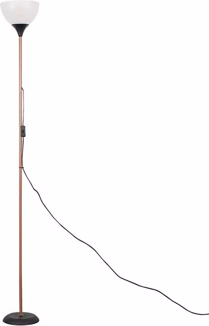 Dalby Modern Copper and Black Single Uplighter Floor Lamp with White Dome Shade