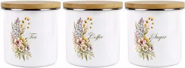 Purely Home Floral Bouquet Ceramic Kitchen Canister Set of 3 in White