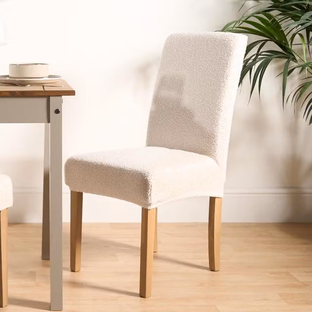OHS Boucle Elastic Stretch High Back Dining Chair Protector Cover, Cream, Pack of 4